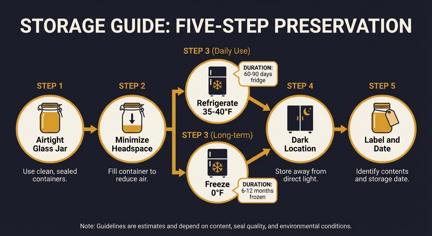 Learn proper live rosin storage techniques. Keep at 32-40°F in airtight containers to preserve terpenes and potency. Expert storage methods and common mistakes to avoid.