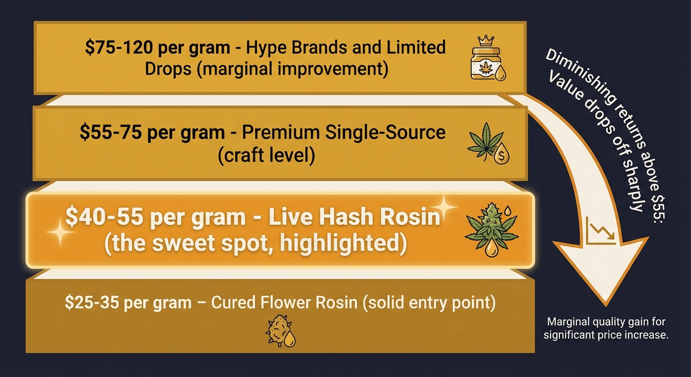 Live rosin is worth it if you value flavor, solvent-free production, and full-spectrum effects, but diminishing returns kick in above $60/g. Here's when it makes sense and when it doesn't.