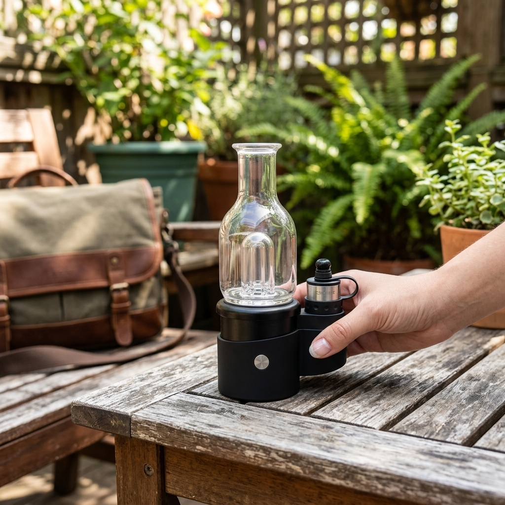 Core 2.0 e-rig on an outdoor patio table with messenger bag